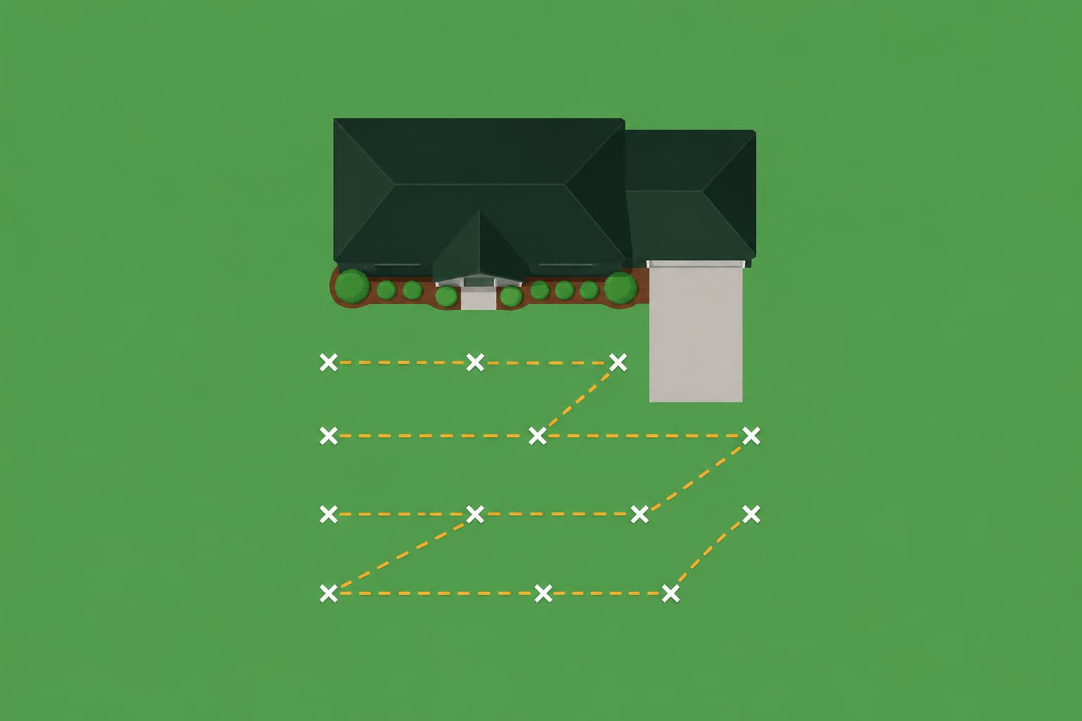 Zigzag sampling pattern diagram showing 10-15 sampling spots across a lawn
