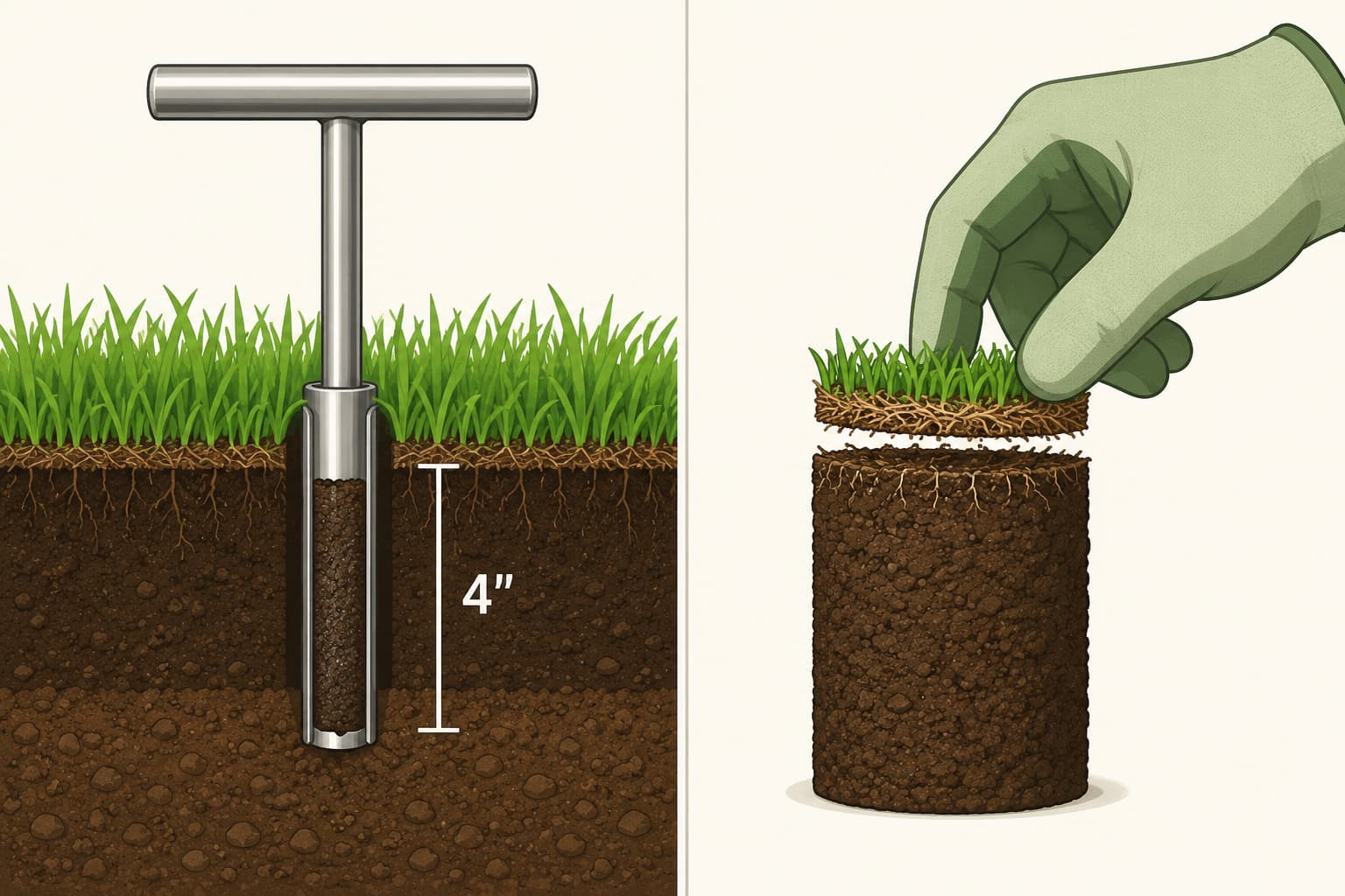 Soil probe pulling a 4 inch core from a lawn