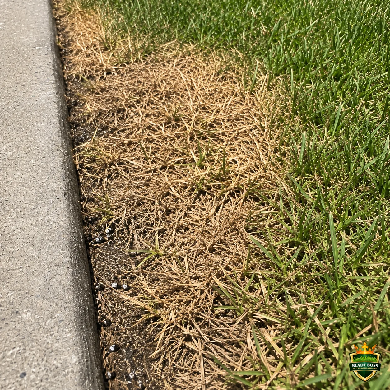 Chinch Bugs lawn pest identification photo, close-up in turf