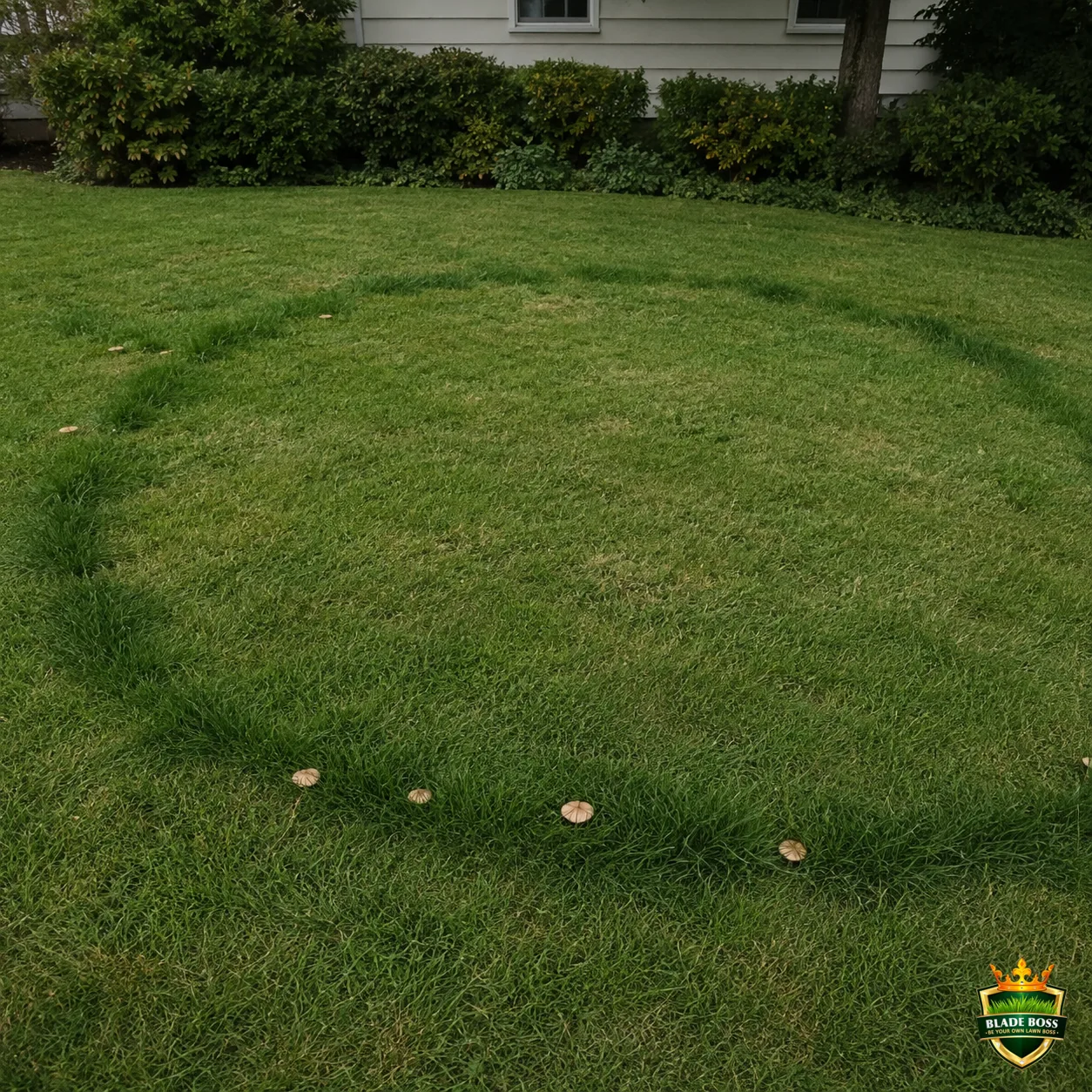 Fairy Ring lawn disease identification photo, close-up in turf
